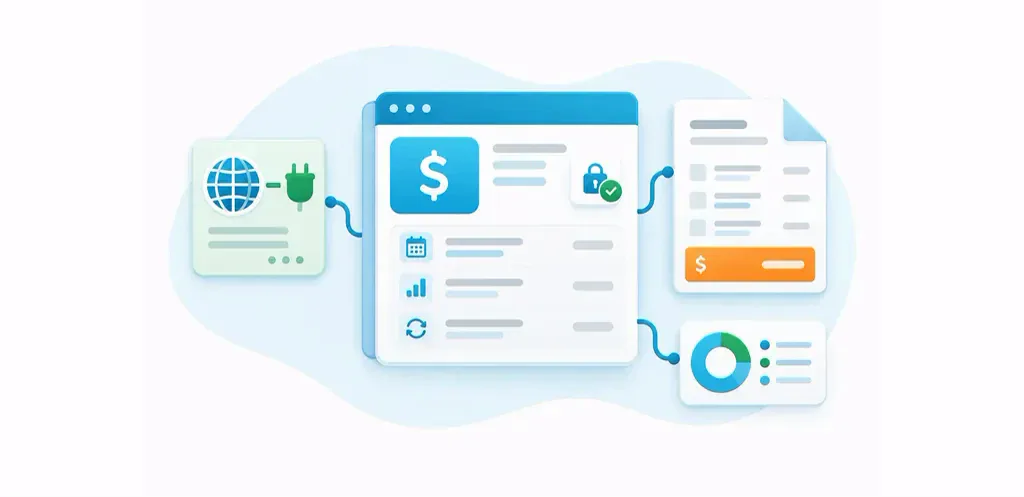 Enterprise billing hub connected to integrations, consolidated invoice and analytics