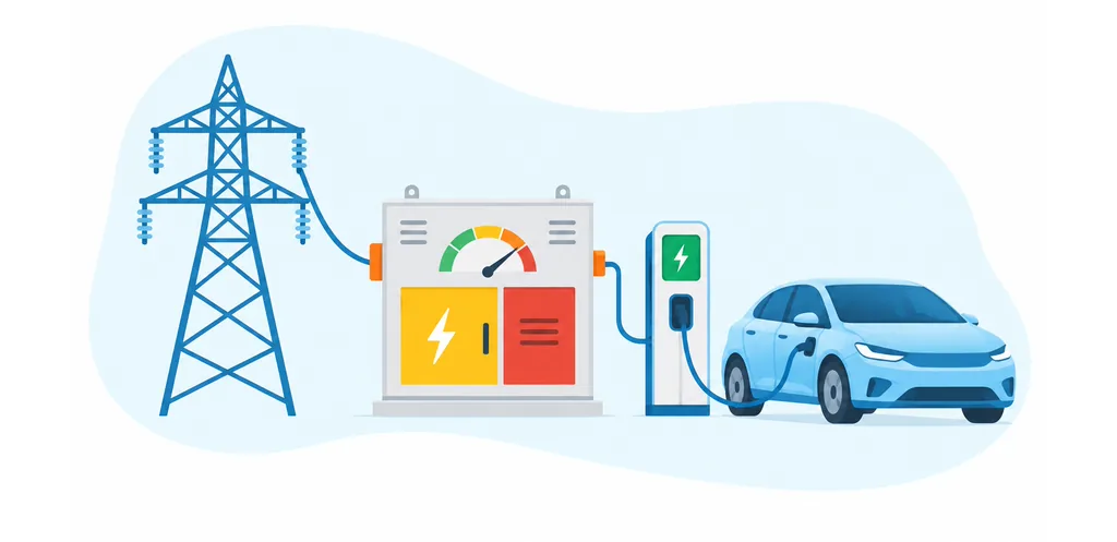 Réseau électrique alimentant une borne de recharge pour véhicules électriques et une voiture électrique