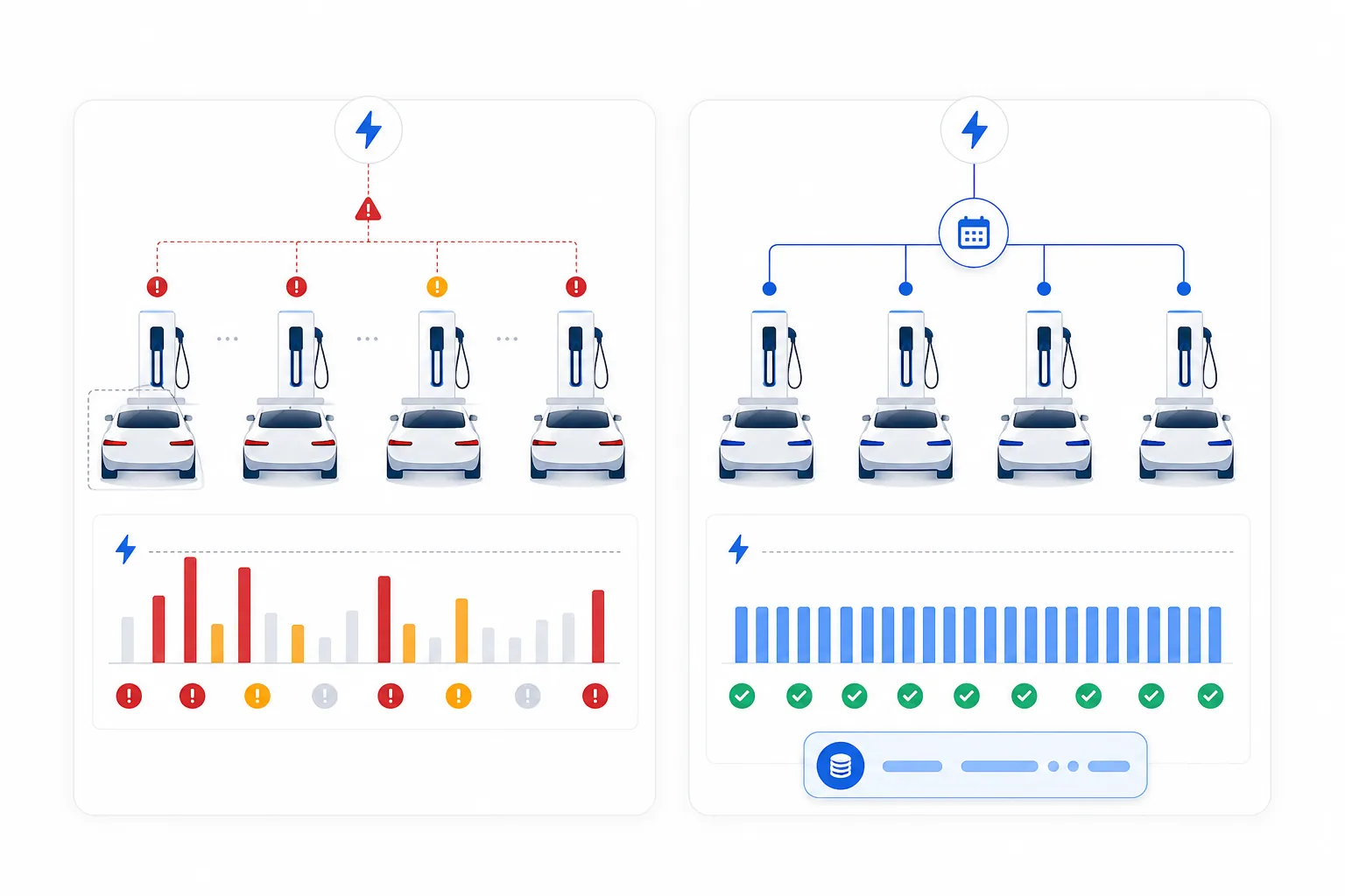Comparison of unmanaged and managed EV charging for rental fleets