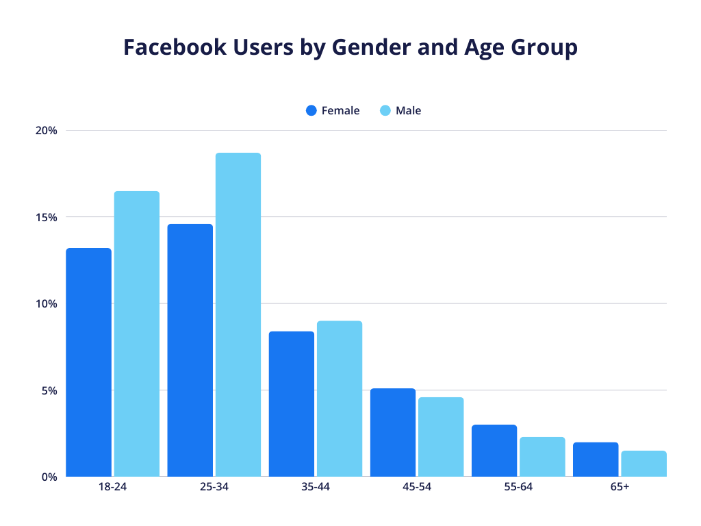 a graph showcasing facebook users by gender and age group