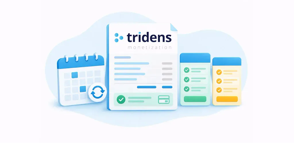 Fattura ricorrente e calendario con il logo completo Tridens Monetization