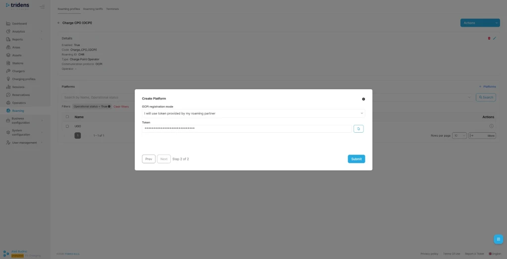 Step 3: Payter Roaming Platform Registration