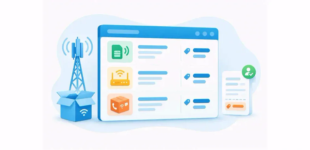 Un catálogo de productos de telecomunicaciones recoge las ofertas de servicios y las tarifas, junto con información sobre la red, los paquetes y la facturación.