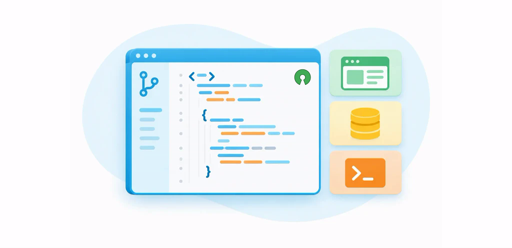 Code-Editor und Programmierkarten mit dem originalen grünen Open-Source-Schlüsselloch-Symbol.