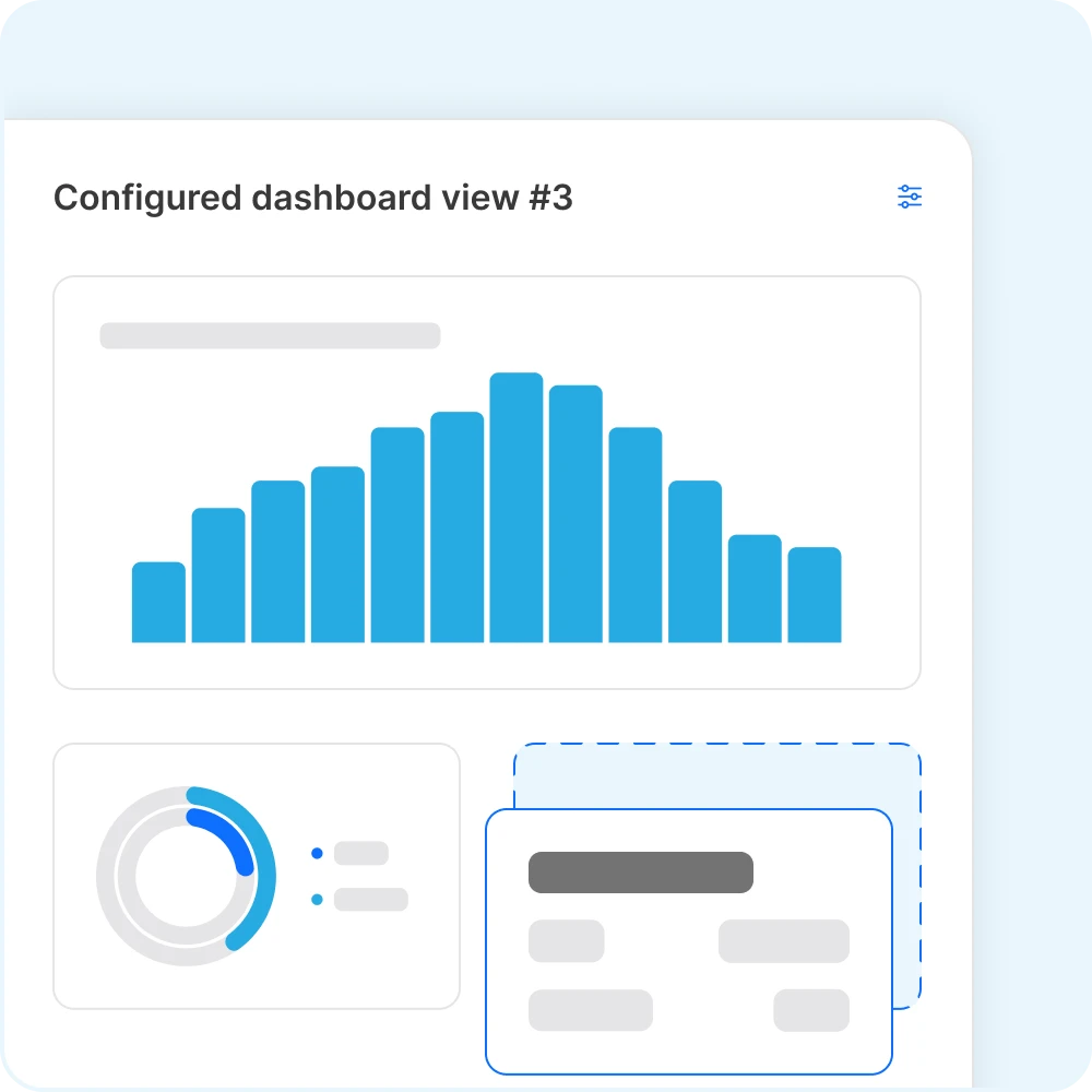 Illustration of a custom analytics dashboard with charts and reporting cards