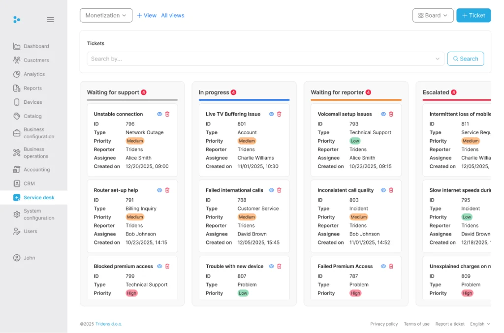 Tridens Monetization 서비스 데스크 영웅 대시보드