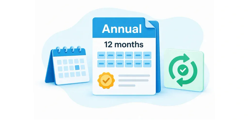 Annual subscription contract spanning 12 months with calendar and renewal symbol