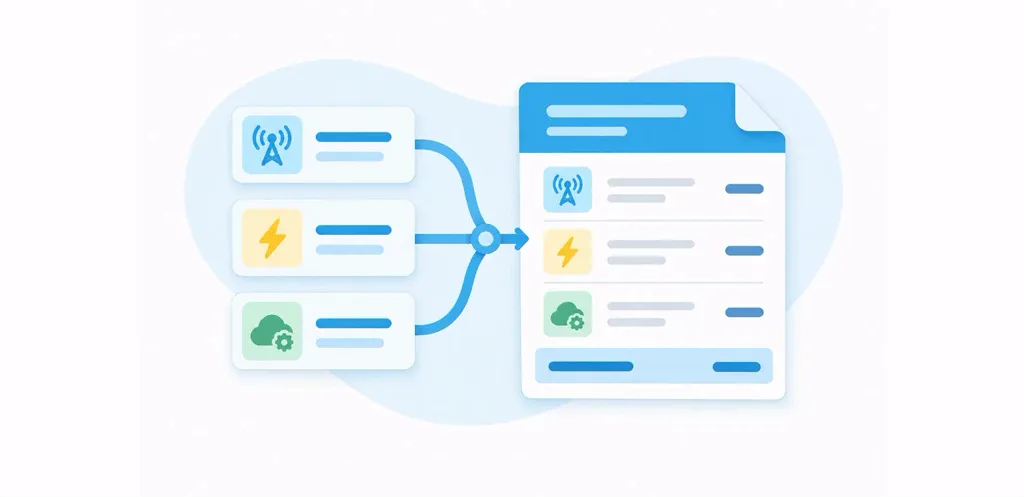Consolidated billing combining telecom, utility and SaaS usage into one itemized invoice