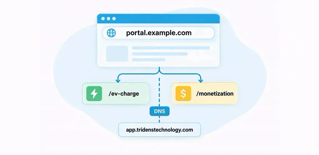 Un nombre de dominio propio redirige a portales de recarga de vehículos eléctricos y de monetización mediante una asignación de DNS.